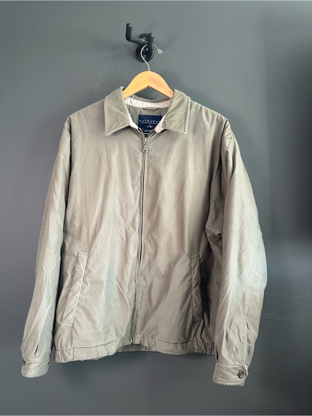 Vintage 90s Hathaway Fleece Lined Jacket Mens Large Olive Grey Harrington Warm